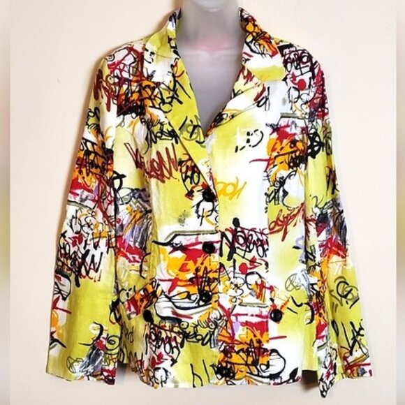 Designer Gabriella Molinari Artsy Linen Jacket 12 - Picture 2 of 7